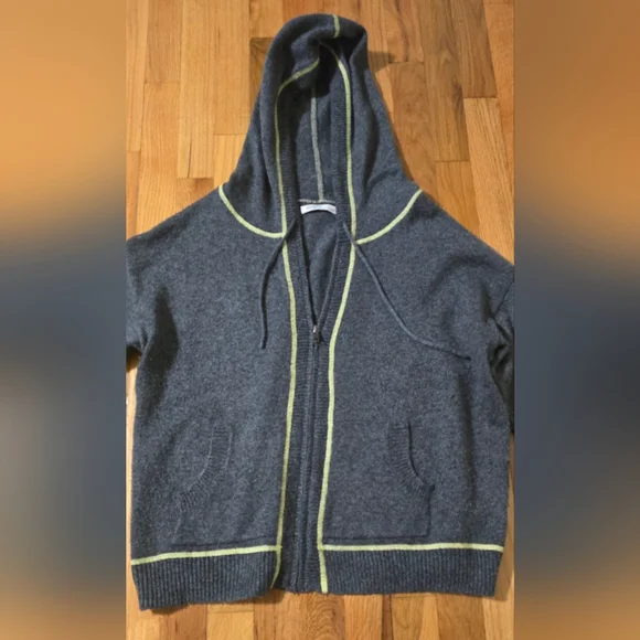 Old Navy Gray Jacket Lime Stitching, Hooded Zippered Sweater Women's Size L - Picture 4 of 14